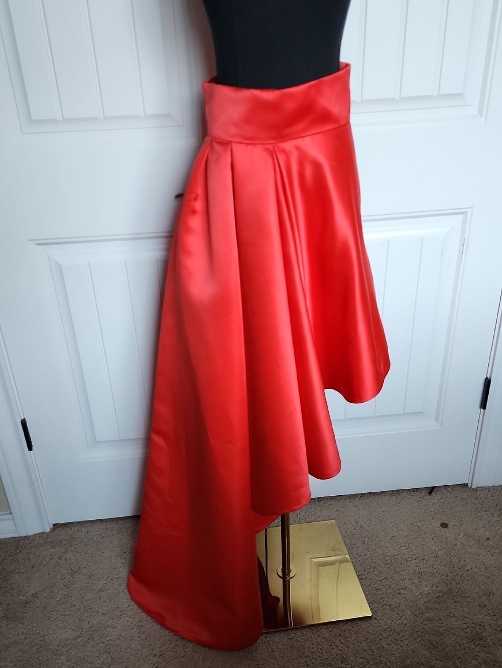Red Satin Asymmetrical High-Low Skirt